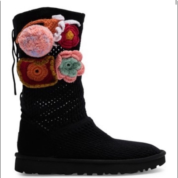 UGG - Floral Crochet Genuine Shearling Lined Boot - Picture 2 of 9